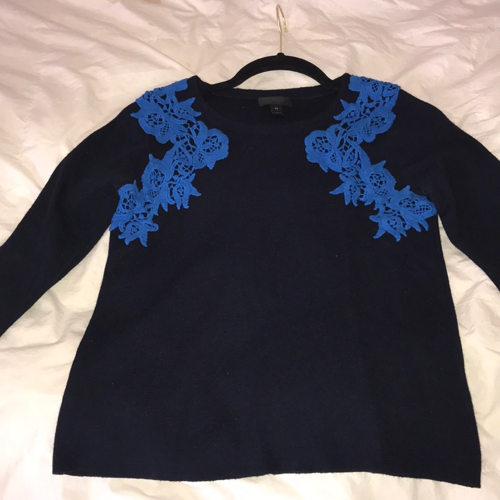 J Crew Navy Floral Sweater